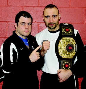 Lockport professional light-heavyweight kickboxer Amer Abdallah, right, with trainer Corey Webster, will return to the Kenan Arena ring on May 14 when he takes on fellow unbeaten “Terrible” Trei Scott of Fort Lauderdale Fla. 
