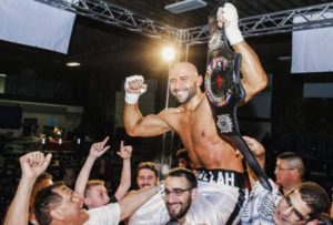 Amer Abdallah celebrates his World Kickboxing Association world championship victory in the ring on Saturday night at the Kenan Centre Arena in Lockport, New York (Photo courtesy of Lace Up Promotions) - See more at: http://jordantimes.com/news/sports/abdallah-becomes-world-kickboxing-association-cruiserweight-champion#sthash.yMA7itu9.dpuf